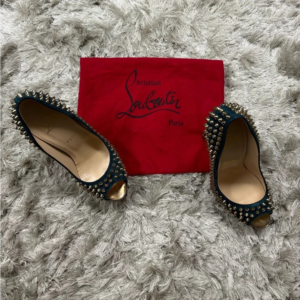 Christian Louboutin Women's Studded Peep-Toe Heels *Best fit size 8 - Picture 2 of 15